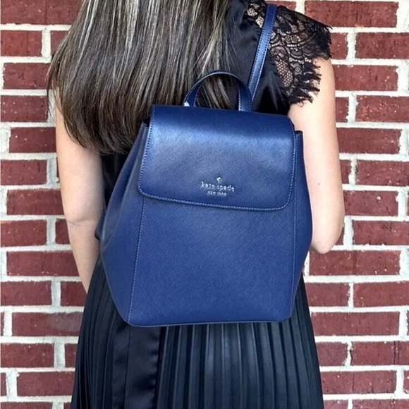 Michael Kors Handbags - KATE SPADE NEW YORK MADISON LEATHER MEDIUM FLAP BACKPACK SHOULDER BAG $379 Navy